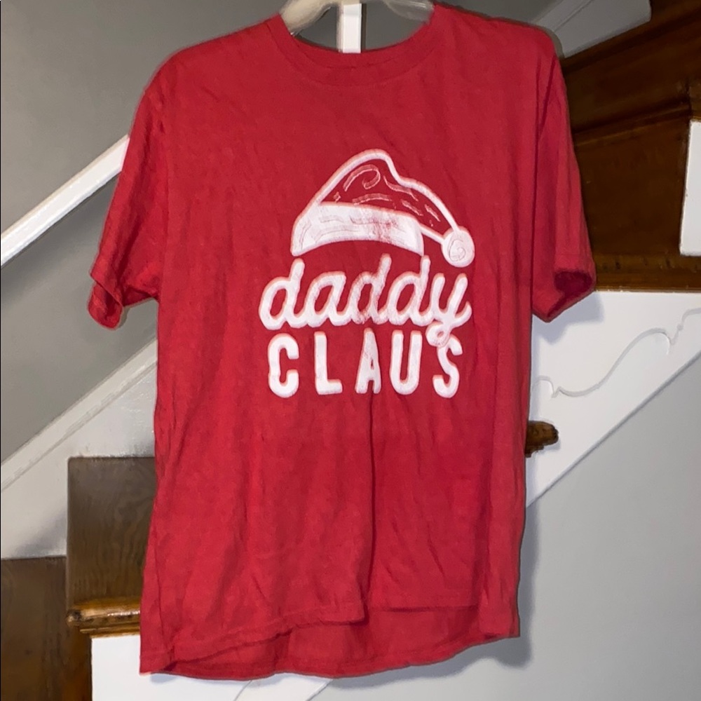 Crazy Dog Red & white Short Sleeve T-shirts "Daddy Claus" Santa hat size XL
